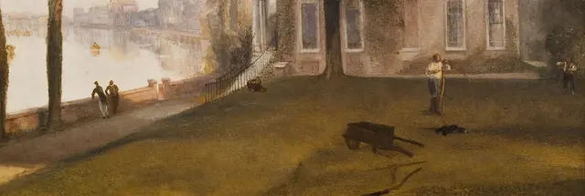 Mortlake Terrace: Early Summer Morning by J. M. W. Turner: Scattered figures distribute human scale