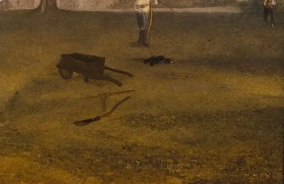 Mortlake Terrace: Early Summer Morning by J. M. W. Turner: Abandoned tools interrupt the pastoral view