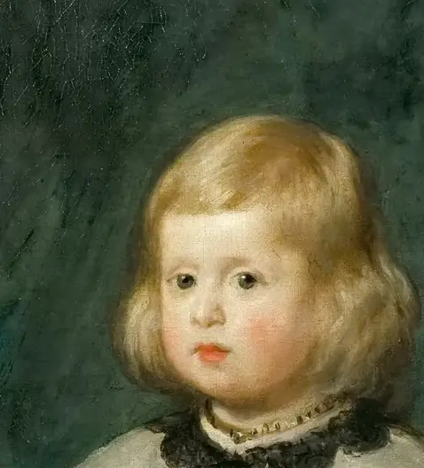 Infanta Margarita Teresa in a Pink Dress by Diego Velazquez: A small face anchors an adult field of court display