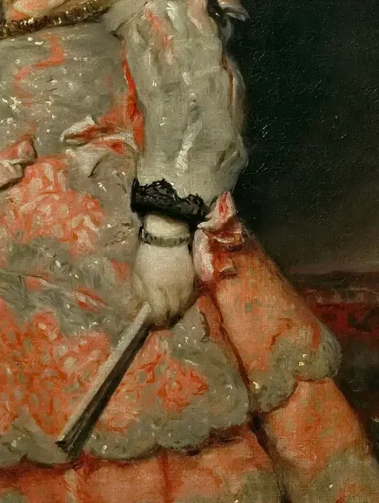 Infanta Margarita Teresa in a Pink Dress by Diego Velazquez: The folded fan extends the lowered hand