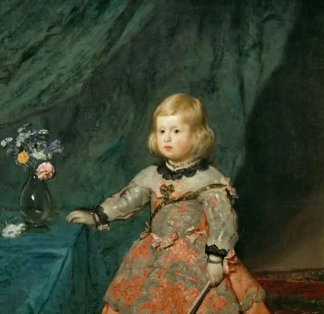 Infanta Margarita Teresa in a Pink Dress by Diego Velazquez: Green drapery makes pink the active color