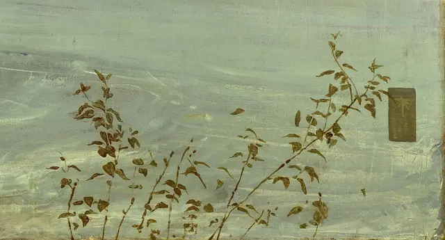 Symphony in Grey and Green: The Ocean by James McNeill Whistler: Foreground plants locate the viewer on shore
